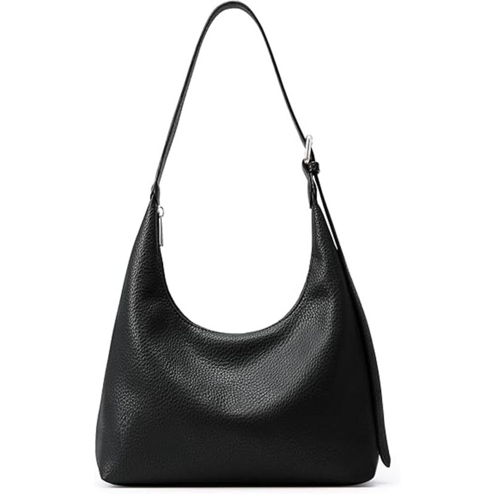 Kalidi Womens Black Faux Leather Adjustable Strap Zipper Close Crescent Tote Bag
